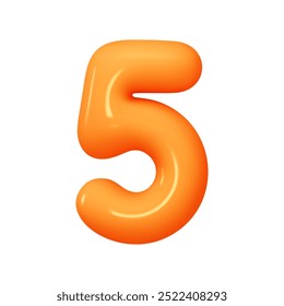 Number 5. Five Number sign orange soft color. Realistic 3d design in cartoon balloon style. Isolated on white background. vector illustration