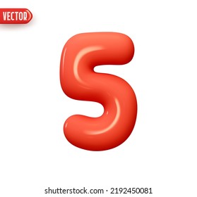 Number 5. Five Number sign red color. Realistic 3d design in cartoon balloon style. Isolated on white background. vector illustration