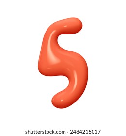 Number 5. Five Number sign red color. Realistic 3d design in cartoon liquid paint style. Isolated on white background. vector illustration