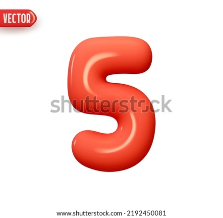 Number 5. Five Number sign red color. Realistic 3d design in cartoon balloon style. Isolated on white background. vector illustration