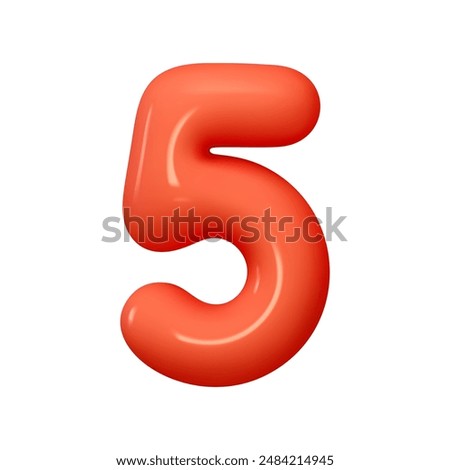 Number 5. Five Number sign red color. Realistic 3d design in cartoon balloon style. Isolated on white background. vector illustration