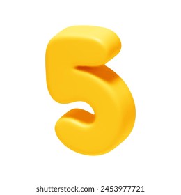 Number 5. Five Number sign yellow color. Realistic 3d design in cartoon style. Isolated on white background. vector illustration