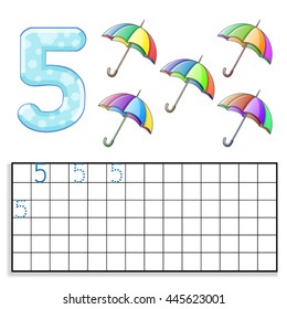 Number 5 with five umbrellas
