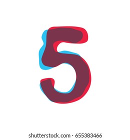 Number 5 font character logo formed by colorful overlay technique. Number font style vector illustration, vector element for application icon, t-shirt or card, number, counting, count
