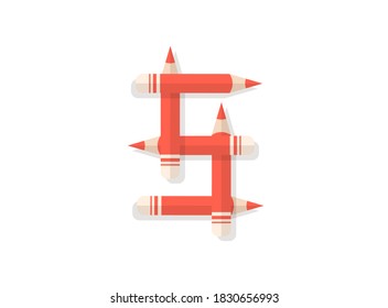 Number 5 font made of pencils. Vector design element for logo, banner, posters, card, labels etc. 
