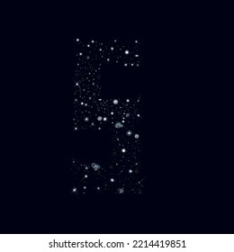 Número 5 formado por diferentes tipos de estrellas, fondo espacial.
