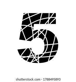 Número 5 - fuente moteada fragmentada - aislada, ilustración vectorial