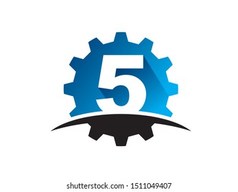 Number 5 gear technology logo or symbol template design
