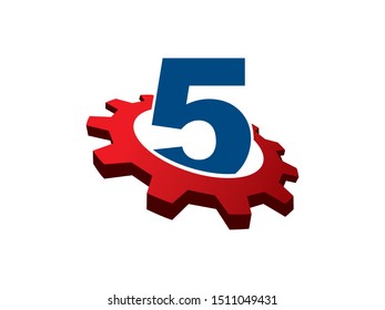 Number 5 gear technology logo or symbol template design