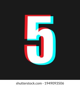 Number 5 with Glitch Effect On Black Background