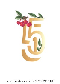 Número 5 con color beige de estilo gradiente cubierto con hojas verdes y bayas rojas eco fuente vectorial plana ilustración aislada en fondo blanco