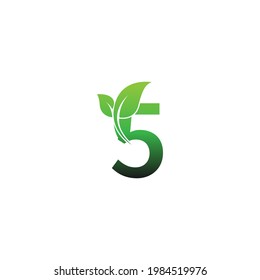 Number 5 with green leafs icon logo design template illustration vector