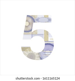 Number 5 Guilloche background texture - gradient zig zag. For certificate, voucher Vector illustration