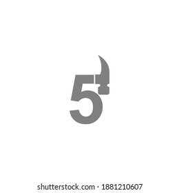 Nummer 5 und Hammer-Symbol-Logo-Design, Vektorgrafik