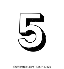 Number 5 hand-drawn font alphabet. Vector illustration of Arabic numerals number 5. Hand-drawn black and white number 5 typographic symbol. Can be used as a logo, icon