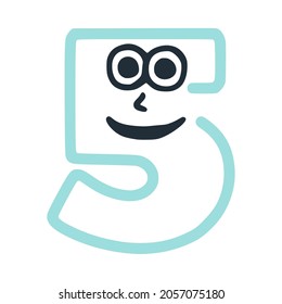 Number 5 happy eccentric smiling character, smiley face vector clip art