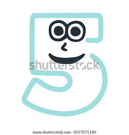 Number 5 happy eccentric smiling character, smiley face vector clip art