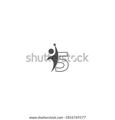 Number 5 icon logo with abstrac sucsess man in front, alphabet logo icon creative design illustration