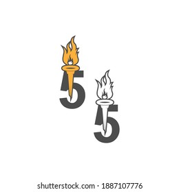 Number 5 icon logo combined with torch icon design illustration