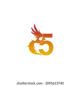 Nummer 5 Symbol mit phoenix Logo-Designvorlage zur Illustration