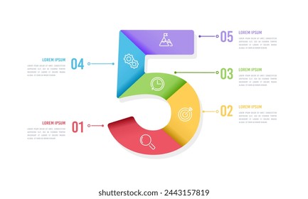 Plantilla de diseño de infografía número 5. Pasos infográficos para el éxito. Ilustración vectorial.