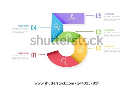 Number 5 infographic design template. Infographic steps to success. Vector illustration.