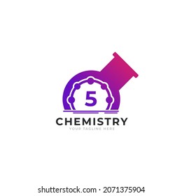 Number 5 Inside Chemistry Tube Laboratory Logo Design Template Element