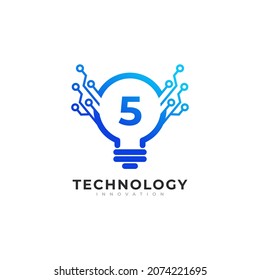 Number 5 Inside Lamp Bulb Technology Innovation Logo Design Template Element