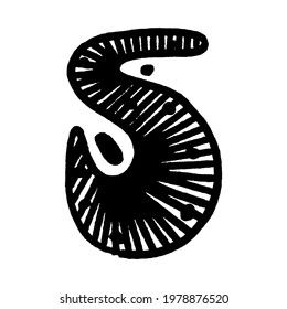 The number 5, isolated on white background. Hand drawn with ink. Vector illustration.