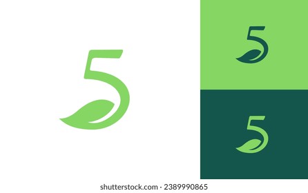 Número 5 con diseño de logo de hoja