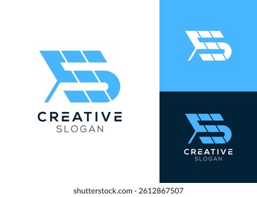 Number 5 or letter S with solar panel logo design for eco-friendly energy