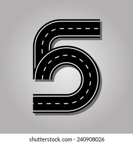 Number 5 letter. Street font. Road font. Number 5 alphabet street character.