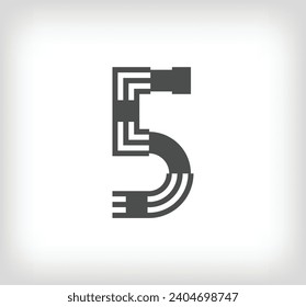 Number 5 linear modern logo. The letter is in the form of stripes. Alphabet number character and linear abstract design. logo, corporate identity, application, creative poster and more.