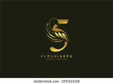 Concepto de diseño de logotipo de belleza floreciente vinculado al número 5