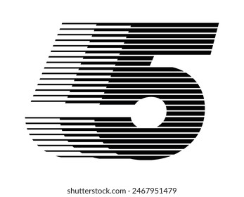 Number 5 logo with abstract geometric speed motion lines