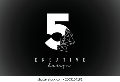 Number 5 logo design with broken stone detail. Vector Illustration with geometrical effect and creative number. 