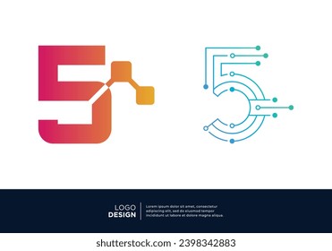 Number 5 logo design collection. Abstract symbol for digital technology.