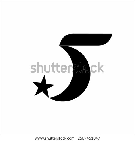 Number 5 logo design with crescent moon and star.