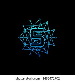 Number 5 Logo Design Template. Technology Digital logo . negative space, line, chip, concept. network icon, connect concept - Vector