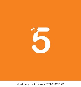 number 5 logo design with unique creative bite marks in modern style in white on orange background. cute number 5 illustration. suitable for business logo, company, marketing, promotion, food, etc