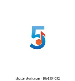 Number 5 logo icon combined with note musical design template