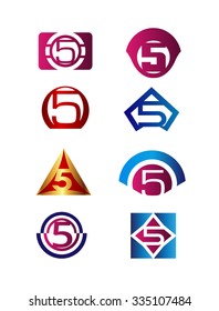 Number 5 logo icon design template elements
