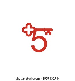 Number 5 logo icon with key icon design symbol template vector