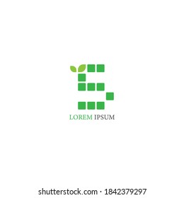 Number 5  logo icon with leafs on squares design vector