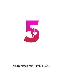 Icono del logotipo número 5 con la plantilla de diseño del símbolo de amor de fusión vector