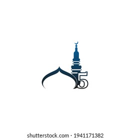 Nummer 5 Logo-Symbol mit Moschee-Design-Vektorgrafik