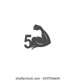 Number 5 Logo Icon With Muscle Arm Design Vector Illustration