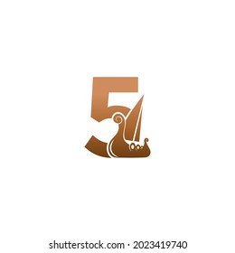 Number 5 with logo icon viking sailboat design template illustration