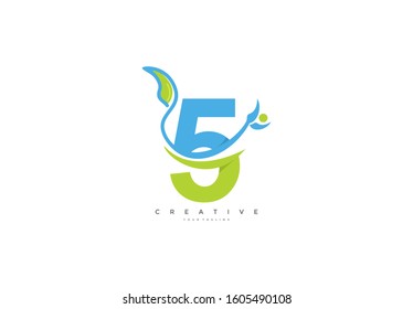 Number 5 Logo Linked Swoosh Modern Clean Environment Vector
