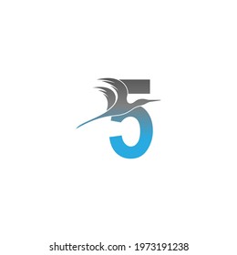 Number 5 logo with pelican bird icon design vector